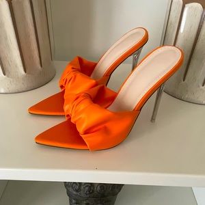 Orange open toe mules